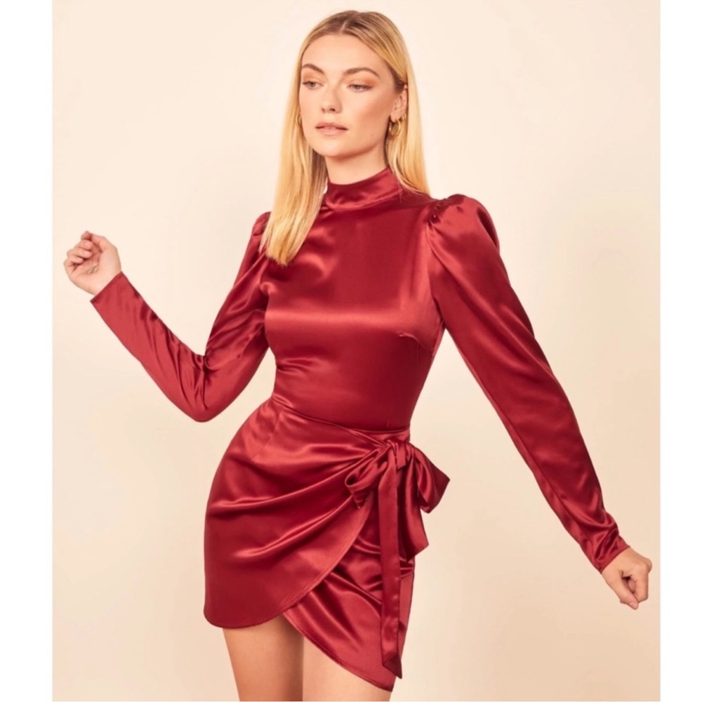 Reformation Josefine Silk Red Dress